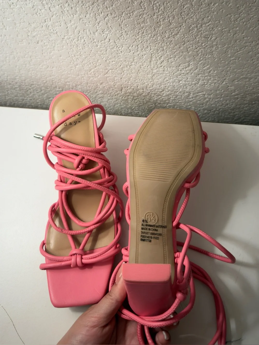 a new day Hot Pink Lace-Up Strappy Heeled Sandals